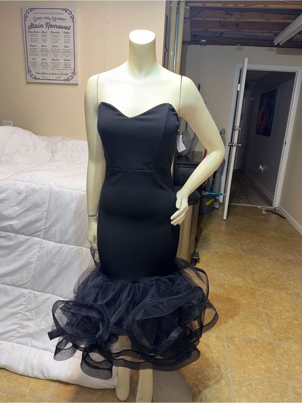 AKIRA Black Strapless Mermaid Gown with Tulle Hem